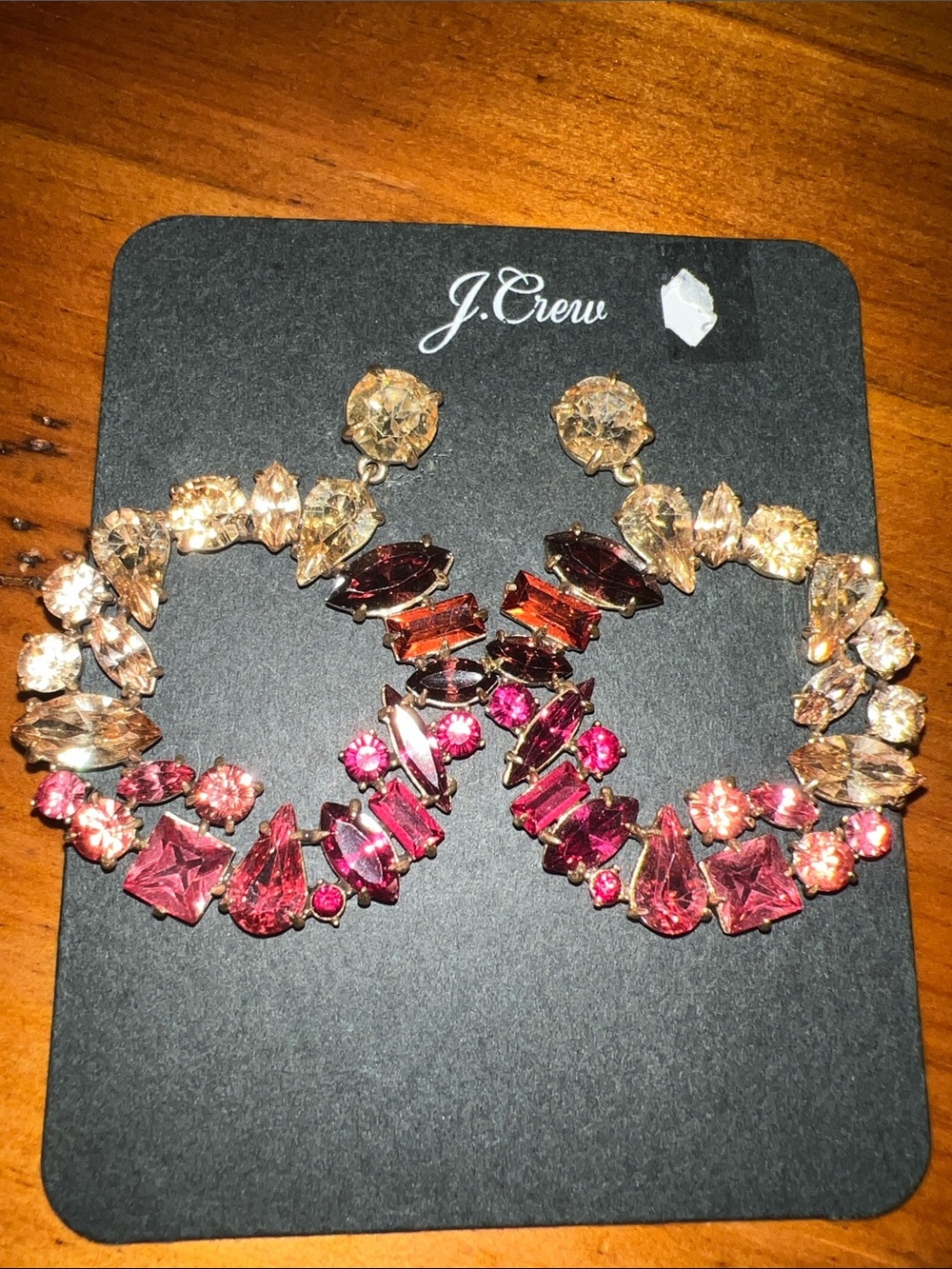 J. Crew Pink and Gold Crystal Hoop Statement Earrings